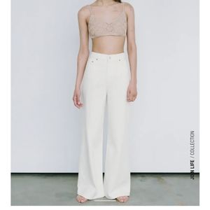 SOLD Zara hi rise full length white wide leg jeans